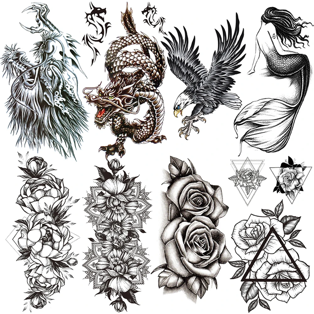Поддельные Временные татуировки дракона для мужчин женщин мандала цветок