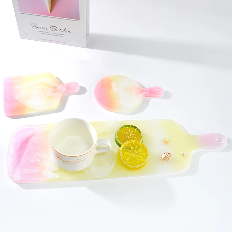 

4Pcs Resin Silicone Tray Molds Casting Mold Kit Large Serving Handle Board Mold