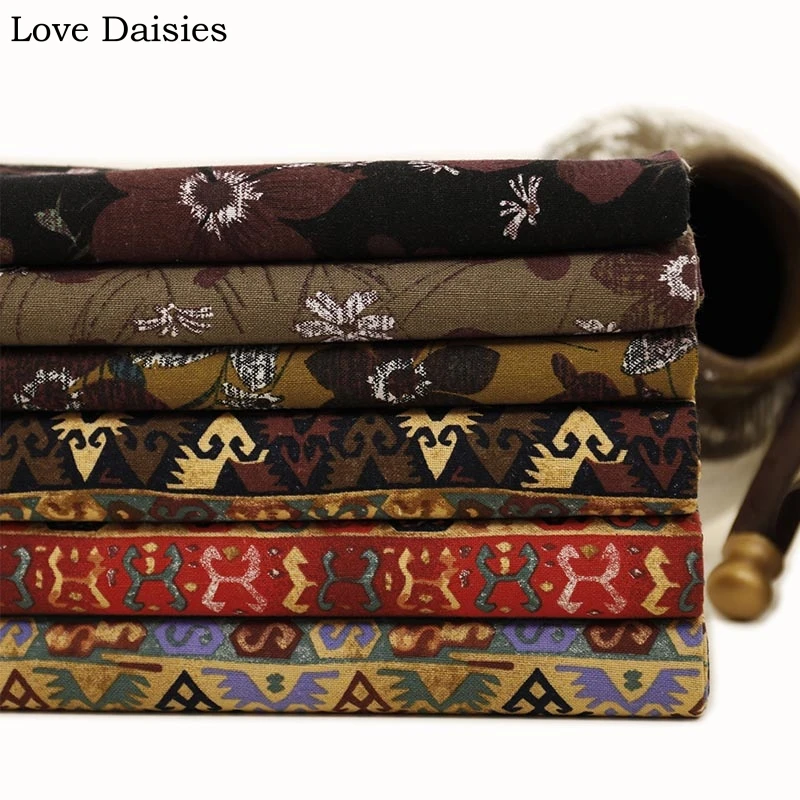 Хлопковая/льняная Этническая черная коричневая Цветочная красная фиолетовая