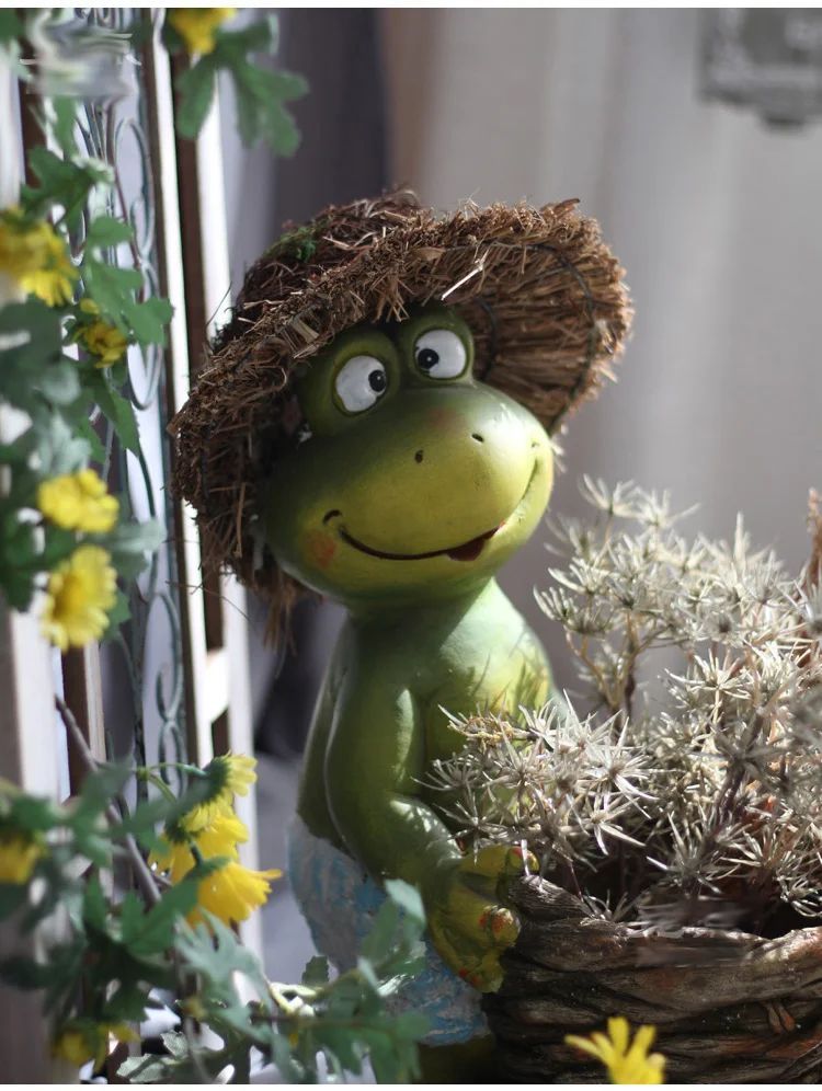 Статуя двор балкон ваза фигурки украшение для дома Mr Frog носить соломенную шляпу