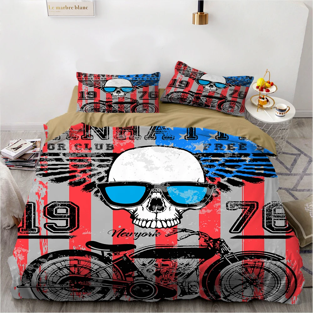 

Sugar Skull Motorcycle Bedding Set 2/3 Piece Motor Bed Cover Quilt Cover Pillowcase Single Double Queen King Size Duvet Cover
