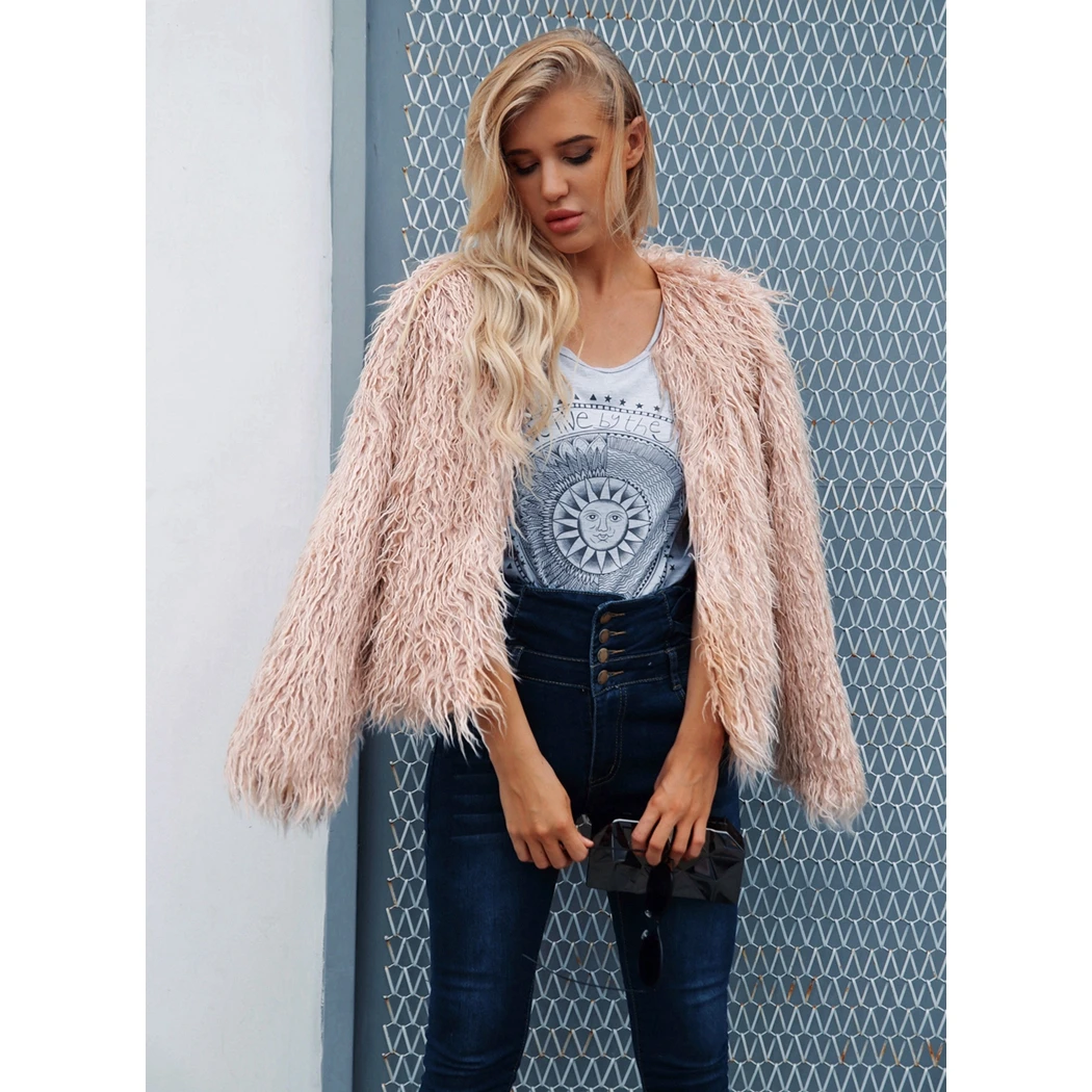 2019 новое пальто из искусственного меха женская пушистая теплая розовая верхняя