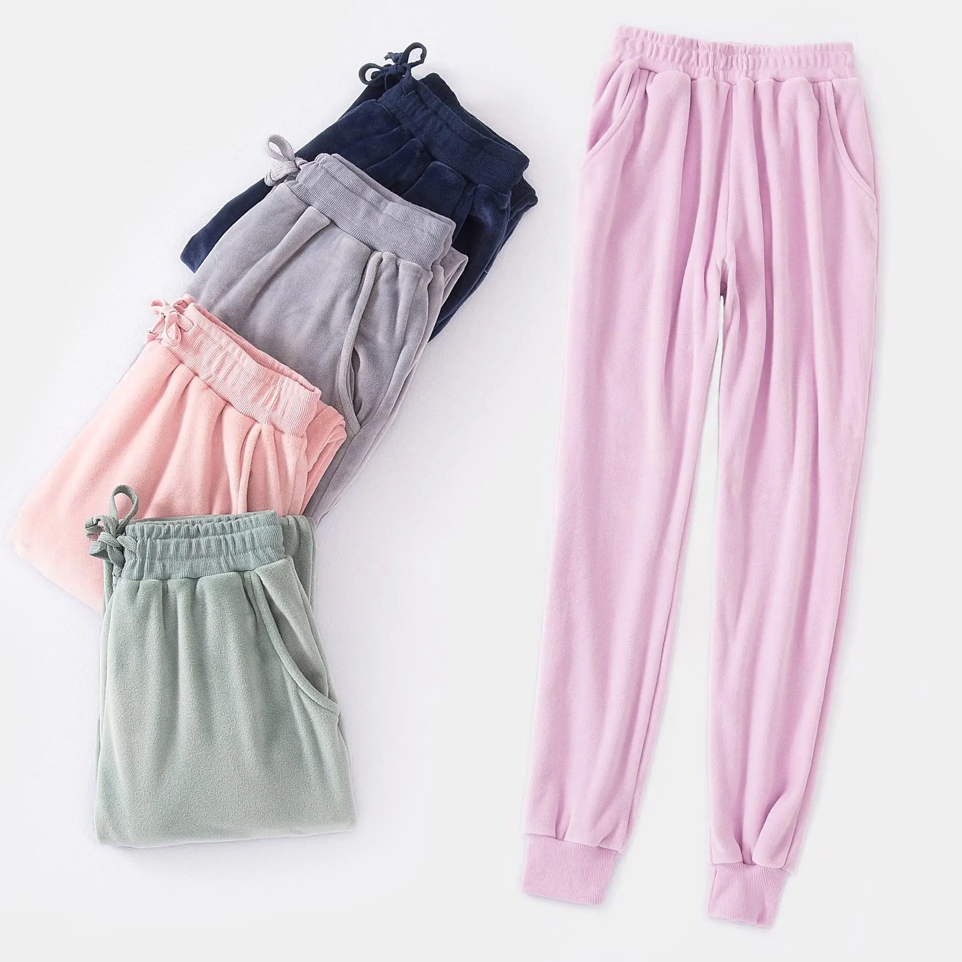 

Island velvet couple pajamas men's women's autumn and winter warmth and velvet closing trousers thickening home pants