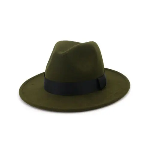 Breathable Solid Color Classic Black Elastic Fedora Hat Unisex Wool Felt Jazz Hats Elegant Men Women Wide Brim Panama Trilby Cap