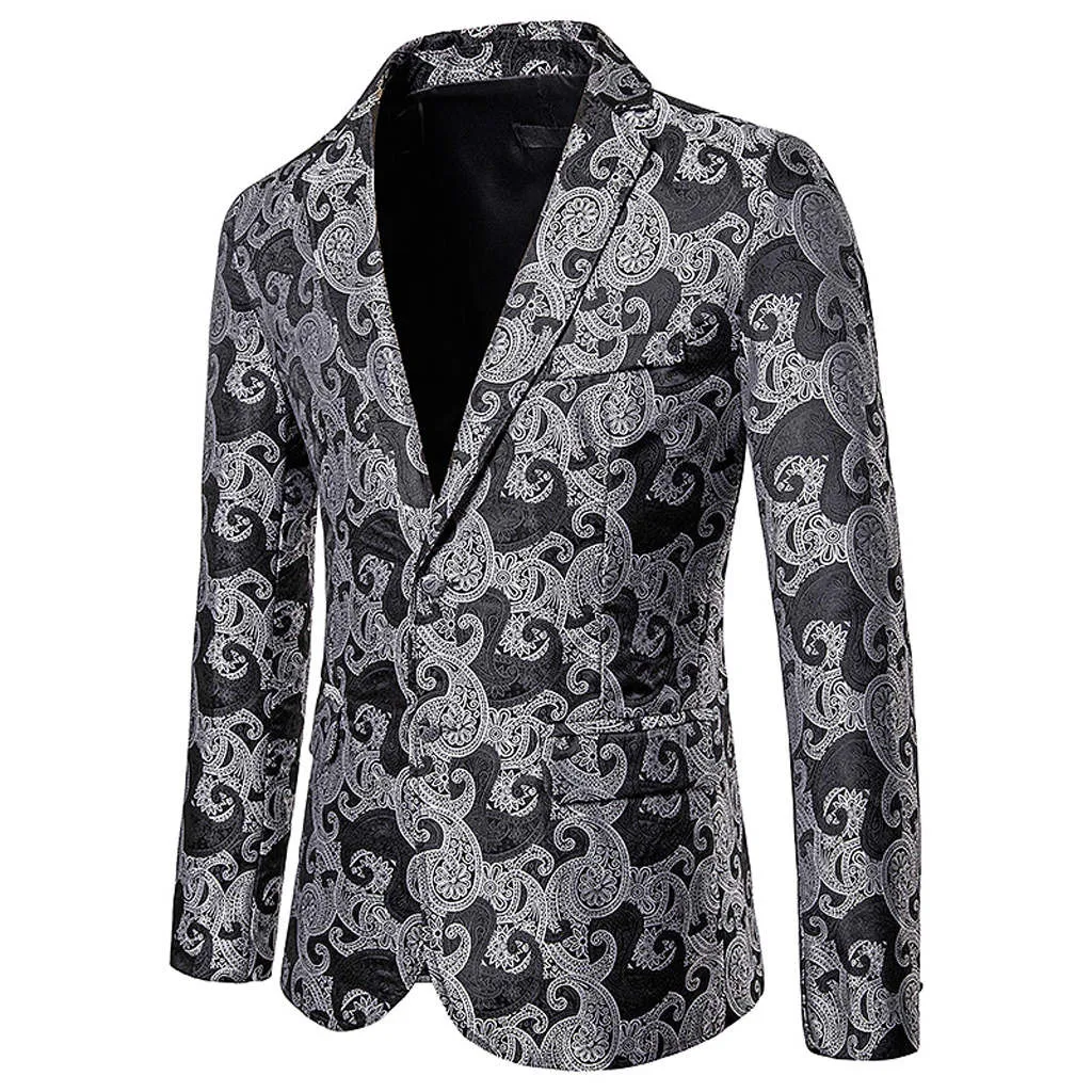 Стиль Slim Fit Мужской Блейзер Куртки Серебряный Цветочный Принт блейзер человек хип хоп сценический блейзер мужской повседневный мужской s Пальто Блейзер Топ