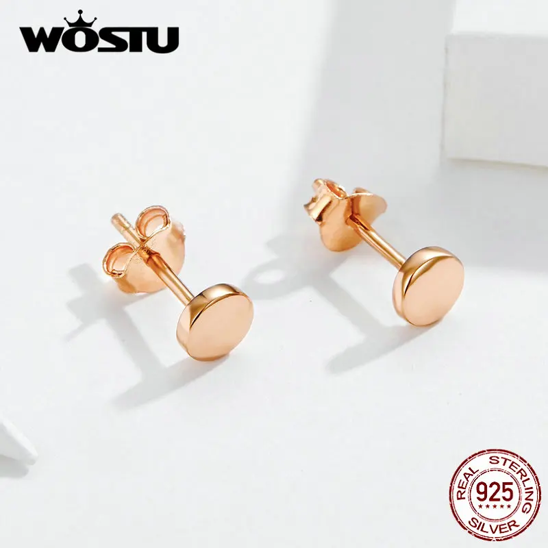 WOSTU, розовое золото, 925 пробы, серебро, маленькие серьги в горошек, простые круглые серьги-гвоздики для женщин, винтажные вечерние ювелирные изделия, CQE705-C