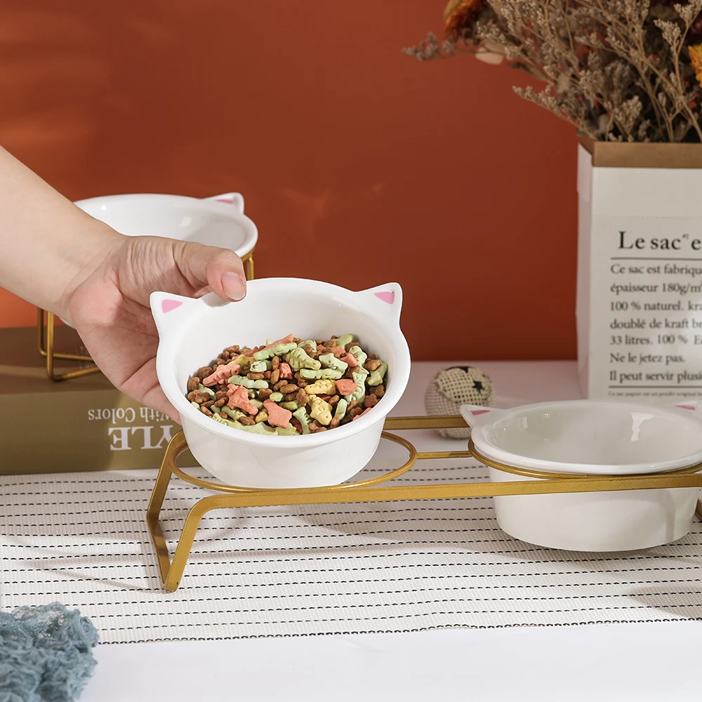 Керамика наклоне повышенной миска для кошек и собак поднятый кошка Еда воды Чаша