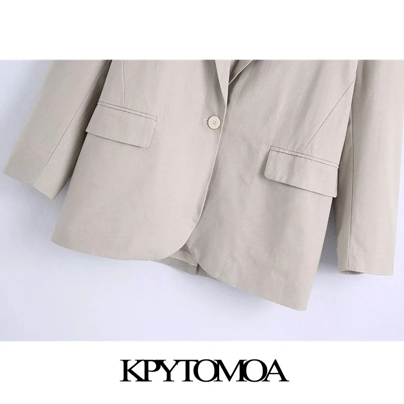 

KPYTOMOA Women 2021 Fashion Single Buttons Oversized Blazer Coat Vintage Long Sleeve Flap Pockets Female Outerwear Chic Veste