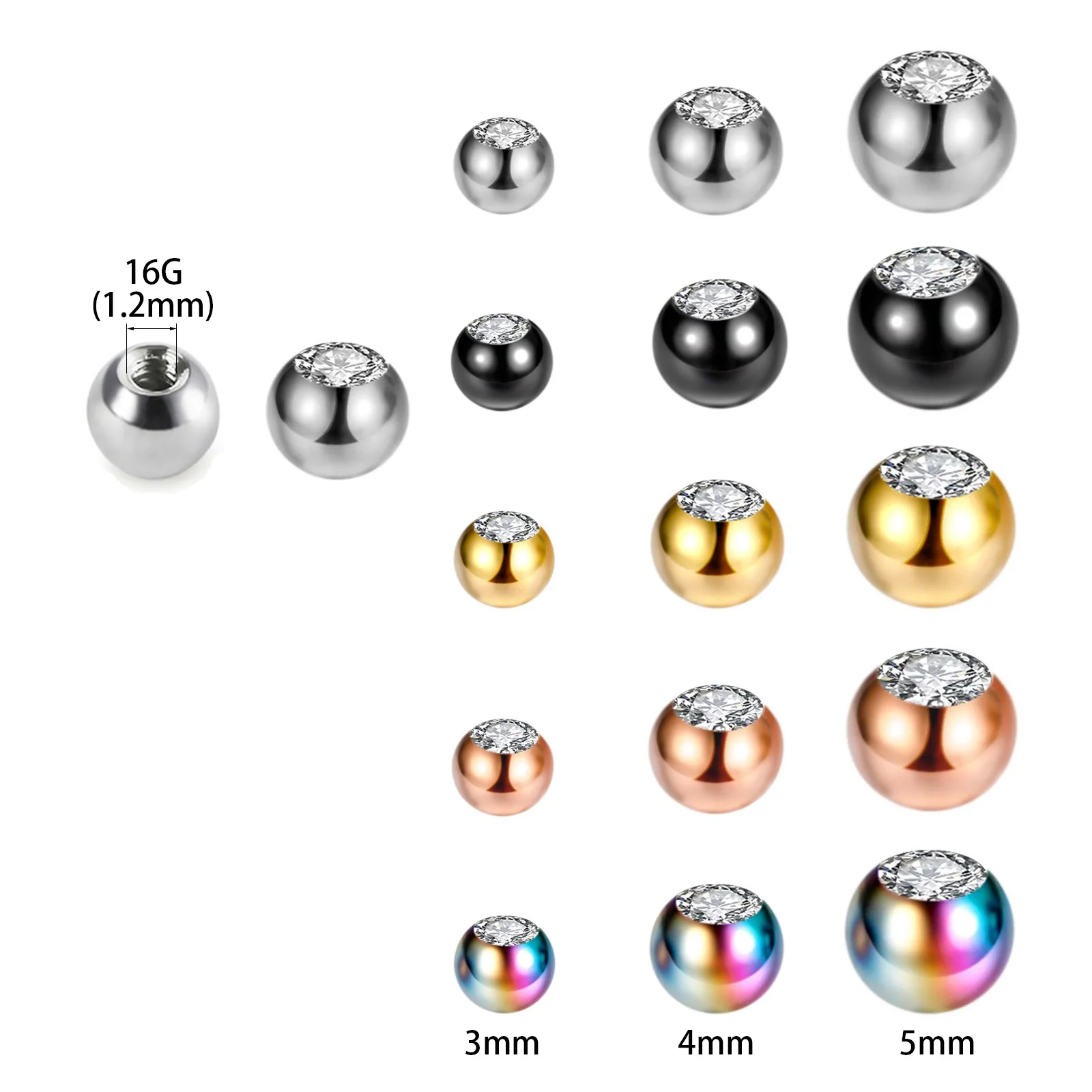 

10pcs Replacement Spare BALLS with CZ GEM Labret Barbell Bar Piercing Attachments 16g(1.2mm) DIY Stainless Steel Body Jewelry