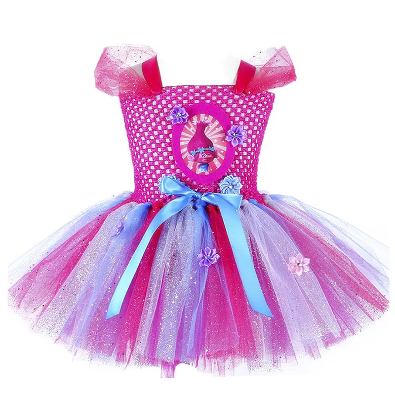 Sparkly Princess Trolls Tutu Dress Inspired Handmade Kids Knee Length Birthday Party Tutus Dresses Girls Halloween Custom 1-8Y | Детская