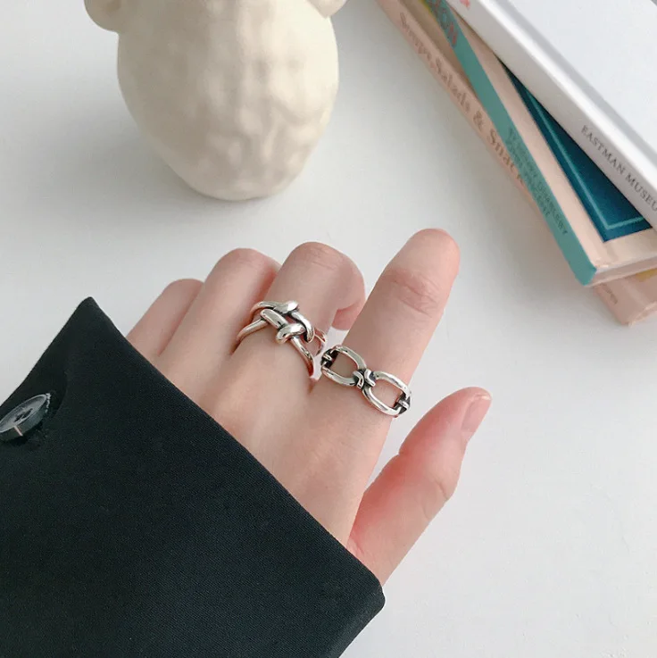 

DIEERLAN Retro Vintage Jewelry 925 Sterling Silver Line Rings For Women Men Big Opening Finger Rings Christmas Gifts