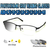 photochromic gray reading glasses ultralight trend high quality fashion men women black metal frame 0 75 to 4 0