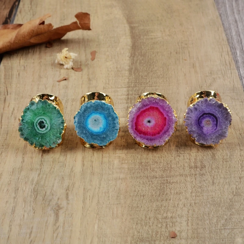 BOROSA 1 шт. Радужный цветок Солнечный Кварц Друза кольцо серебряного цвета