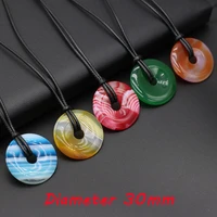 hot sale natural stone pendant simple multi color flat round crystal striped agated necklace good quality necklace jewelry