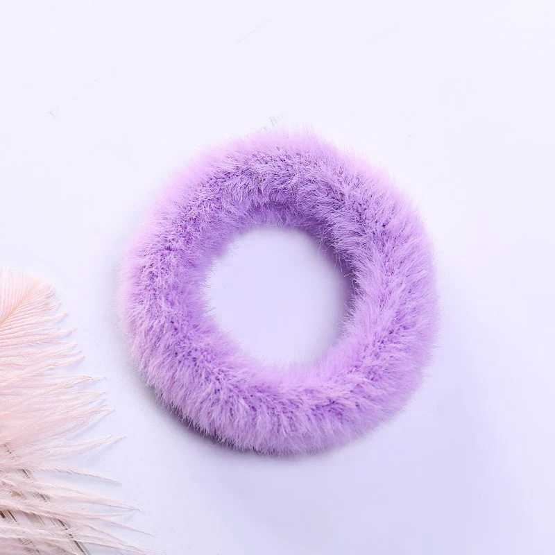 2-Purple 1 шт., мягкие резинки для волос из искусственного меха ярких цветов для женщин и девочек, пушистые резинки для волос, зимние милые резинки, резинки для волос, аксессуары для волос - Цвет: 2-Purple