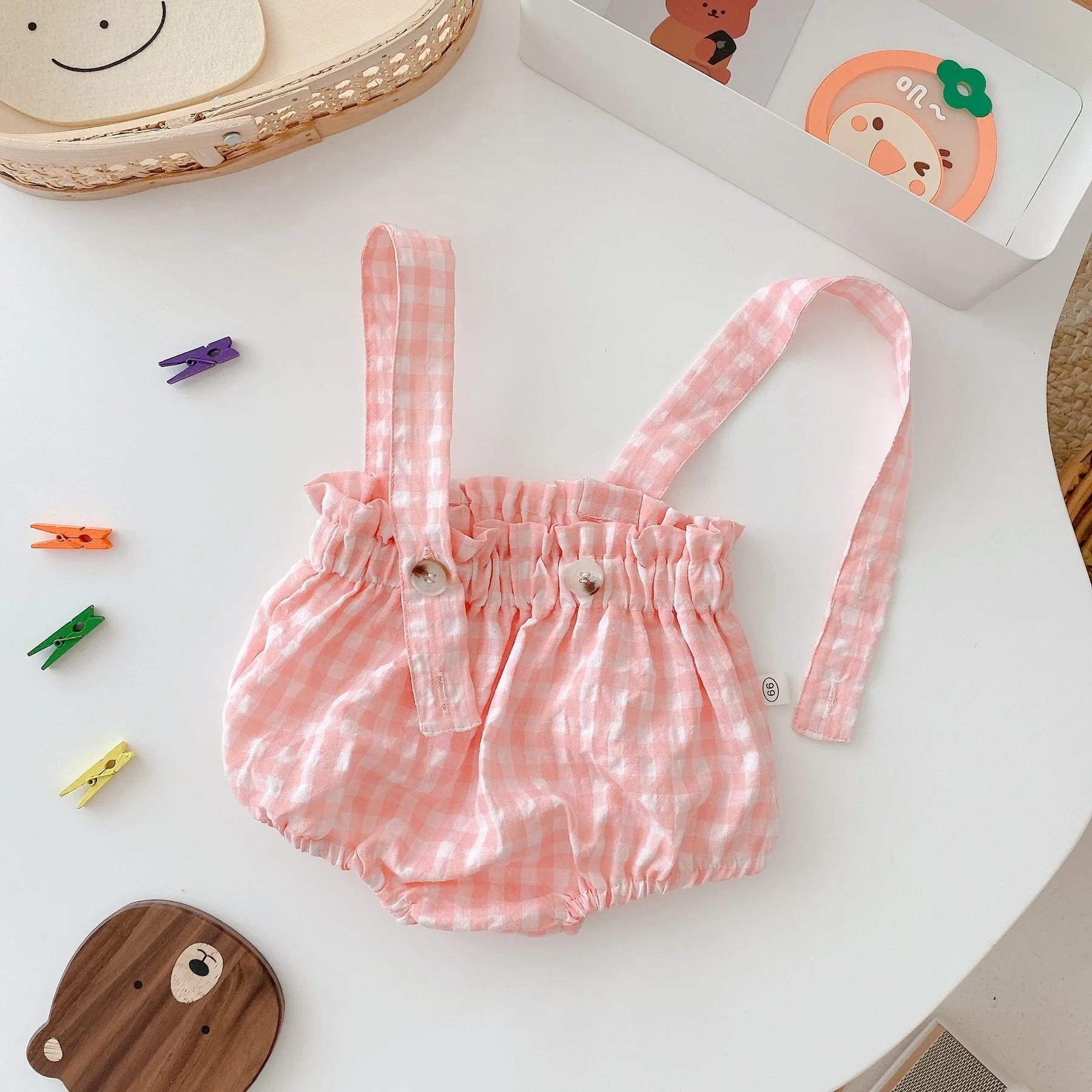 

Summer Infants Cute Sweet Plaid Jumpsuit Clothes Cute Baby Girls Romper Toddler Clothes Sling Shorts Solid Overalls Boho Romper