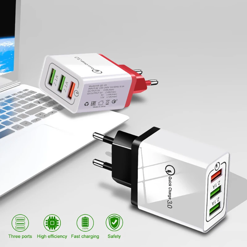 Сетевое зарядное устройство с адаптером 18 Вт USB 3 0 2 1 А АБС мобильный телефон |