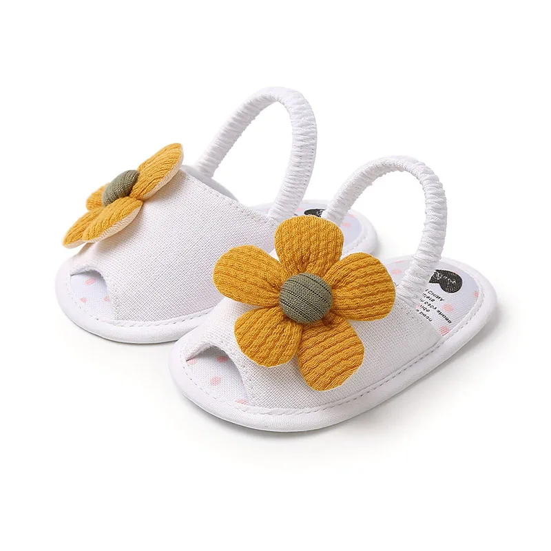 

0-18M Baby Girls Spring And Summer Soft-soled Shoes Infant Cotton Sunflower Solid Color Elastic Band Toddler Shoes