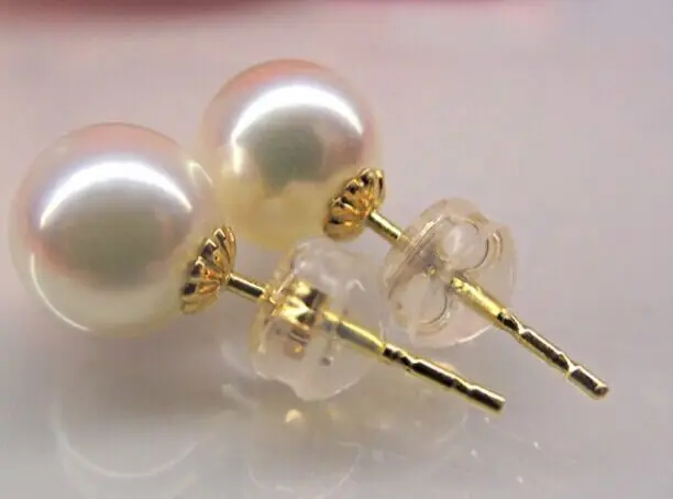 

gorgeous a pair 8-9mm Japanese AKoya round white pearl stud earring