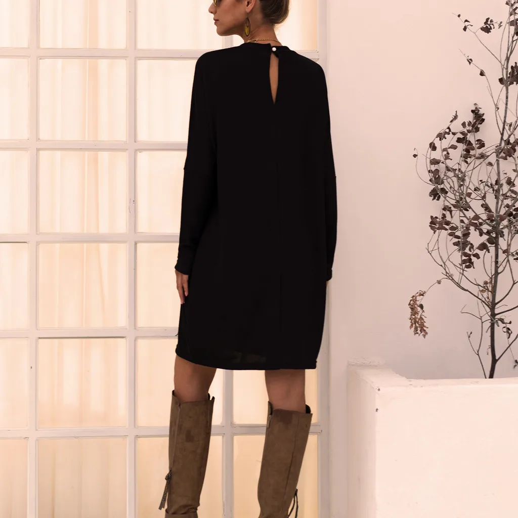 Платье-свитер с длинным рукавом для женщин на осень и зиму свободная туника