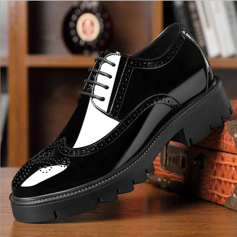 

Мужские лакированные кожаные классические броги на толстой подошве, увеличивающие рост, свадебные, офисные, деловые, дизайнерские, деловые, мужские классические туфли