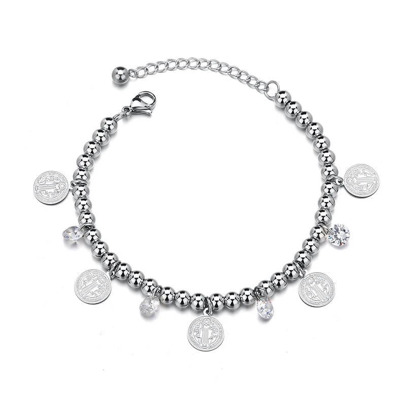 Женский браслет из нержавеющей стали с шармами и кристаллами|Цепочки браслеты| |