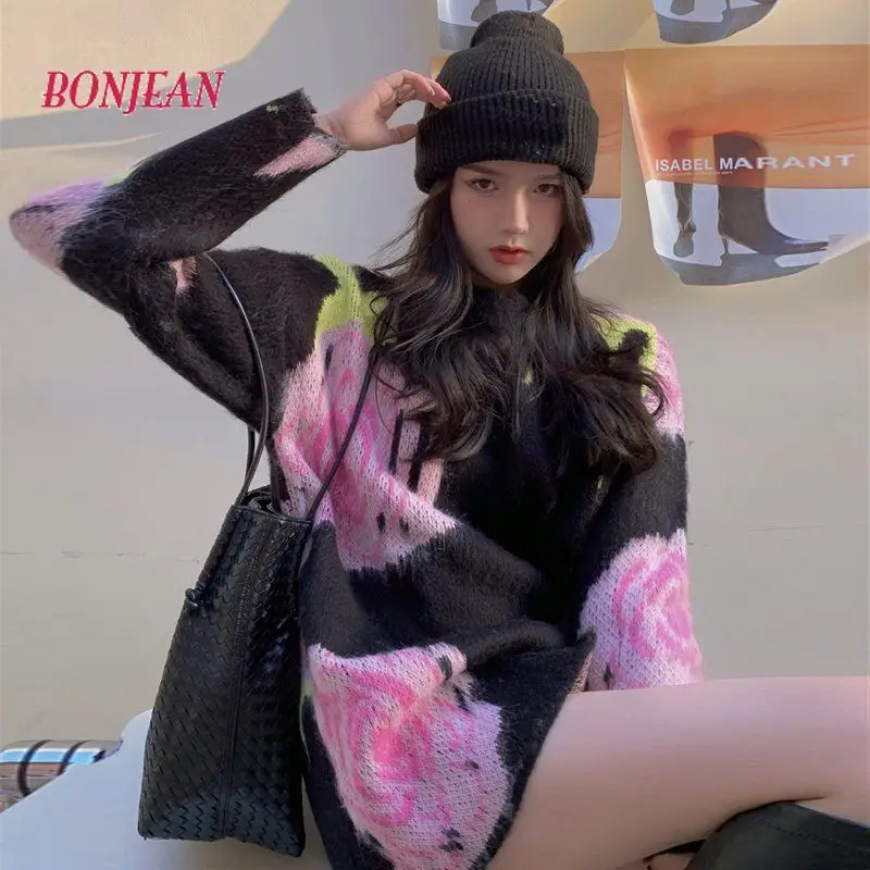 

2020 рождественский джемпер, свитер на Хэллоуин, женская зимняя одежда в стиле панк, японские модные корейские топы, Свитер оверсайз в Корейск...