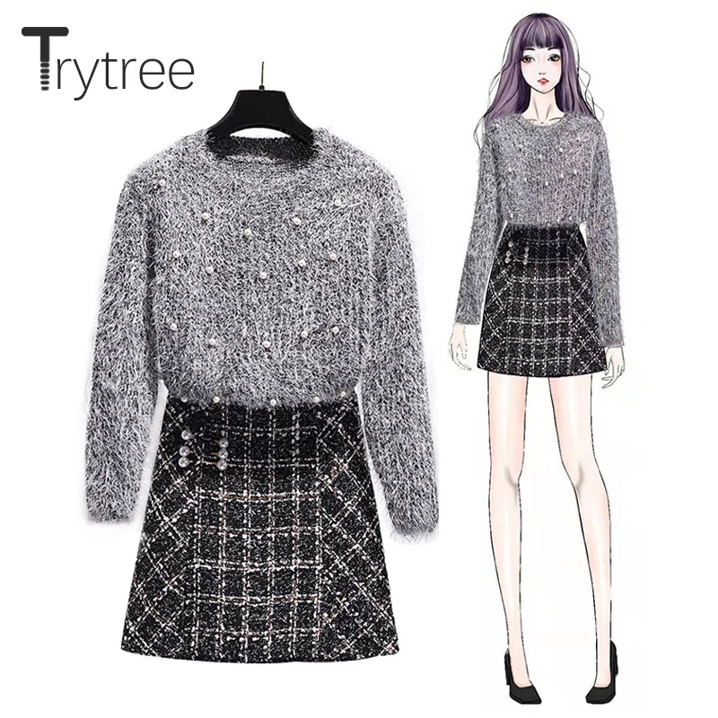 Trytree осенне-зимний комплект из двух предметов Модный повседневный офисный топ с