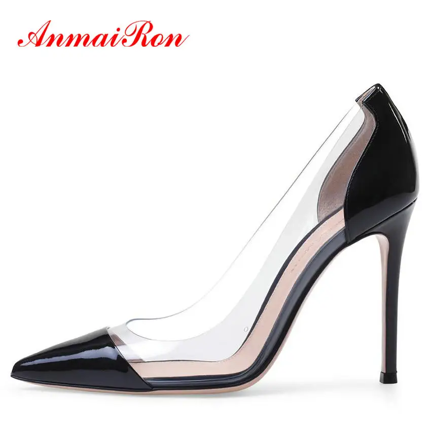 

ANMAIRON 2020 Sexy Heels Women Super High Flock Thin Heels Basic Pointed Toe Party Slip-On Women Shoes Plastic Pumps Woman