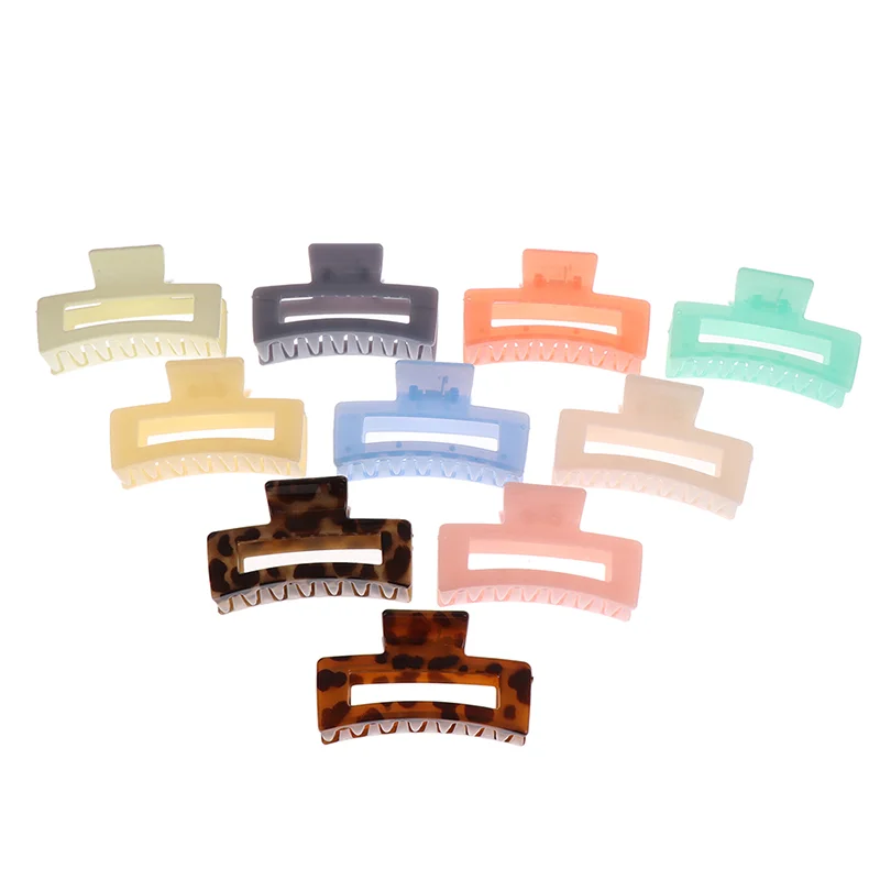 

Women Hair Claws Crab Soild Color Hair Clips Rectangle Resin Plastic Hairpins Girl Decoration Gift Hair Accessory