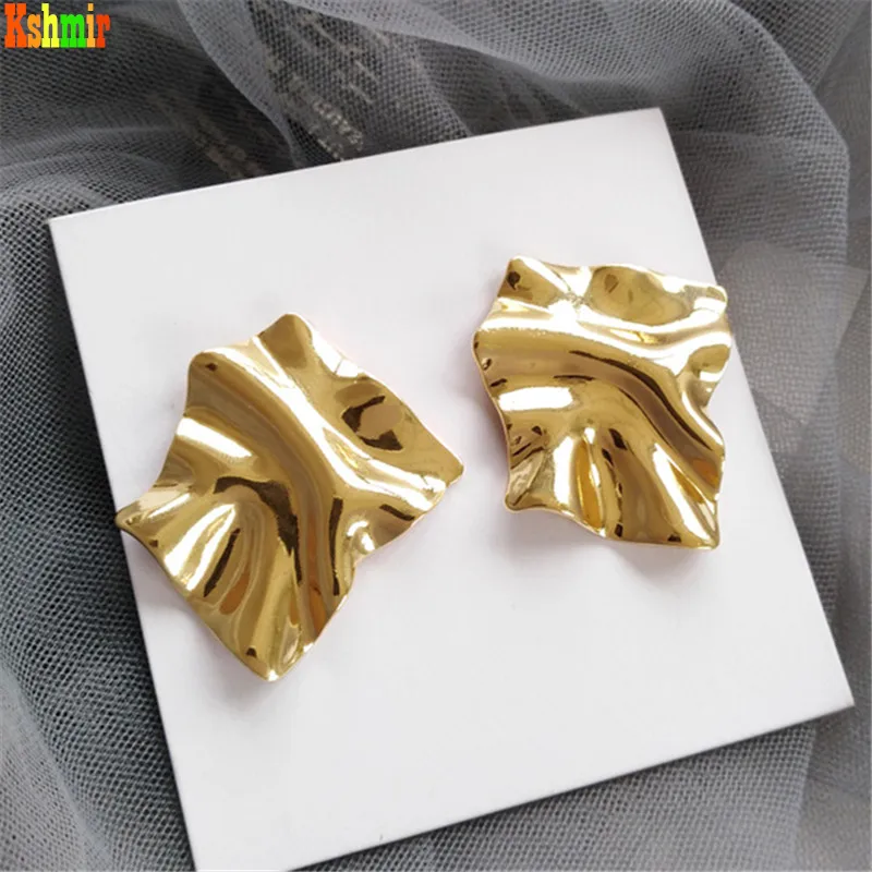 

Kshmir geometric metal gold earring fashion irregular female earring European and American trend clip type earring jewelry gifts