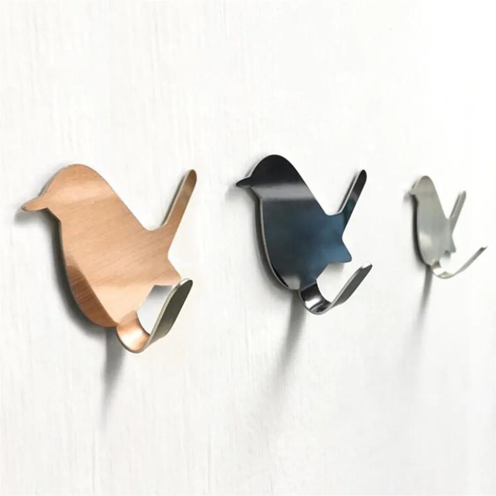 2Pcs Cute Bird Shaped Self Adhesive Wall Door Hook Stainless Steel Coat Hat Hanger Bag Keys Sticky Storage Holder | Дом и сад
