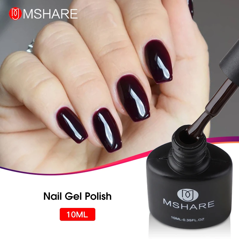 

MSHARE 10ml Burgundy Wine Red Gel Nail Polish Uv Led Gel Nude Nail Art Soak Off Cured with Nail Dryer