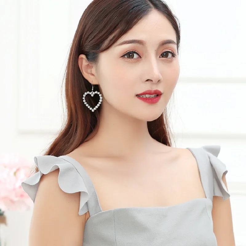 Милые серьги в форме сердца с жемчугом стиле OL милые инкрустацией подходят для
