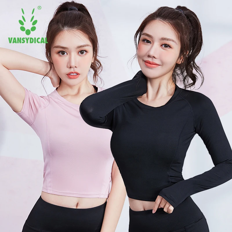

Женский укороченный топ для йоги VANSYDICAL, быстросохнущая спортивная одежда с коротким рукавом для занятий в тренажерном зале