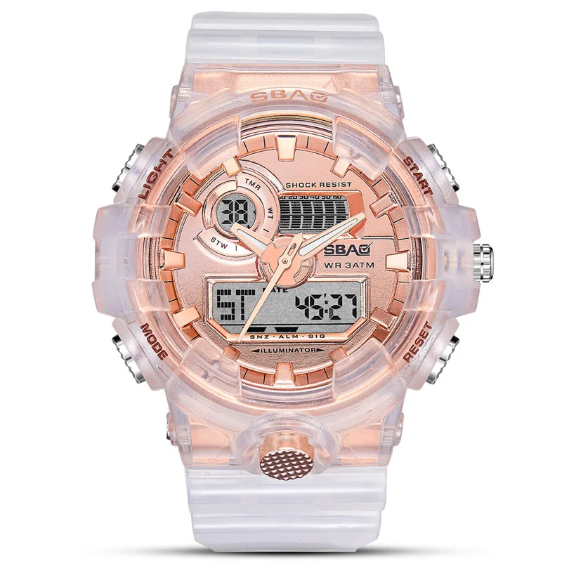 rose gold Мужские часы от ведущего бренда, роскошные прозрачные светодиодный часы с двойным дисплеем, водонепроницаемые военные часы, спортивные часы для мужчин - Цвет: rose gold