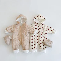 0 24m plus velvet newborn baby lace rompers winter autumn warm hooded long sleeve jumpsuit baby girls clothes baby outwear cloth