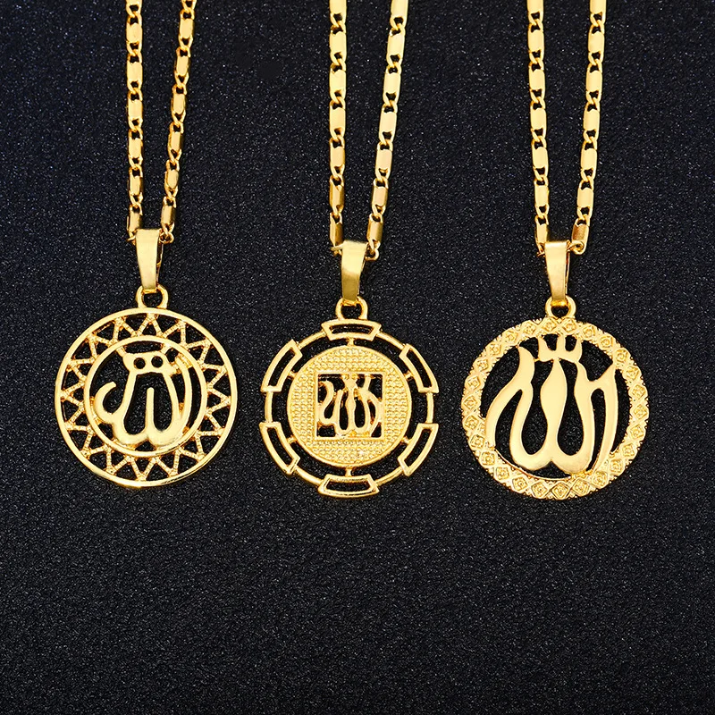 

Women's Gold Plated Necklace Hollow Round Pendant Muslim Symbol Necklace Charm Clavicle Chain Jewelry Anniversary Gift