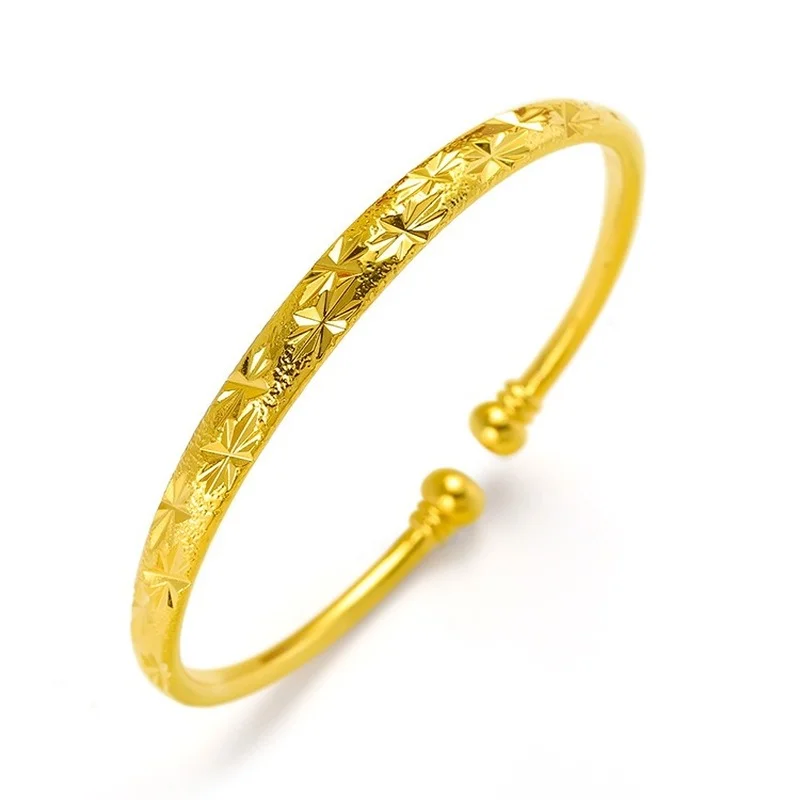

24k Gold Plated Color Bracelet 2021 Fine Thick Gold-plated Oblate Women's Jewelry Sand Gold Gypsophila Open Adjustable Bracelet