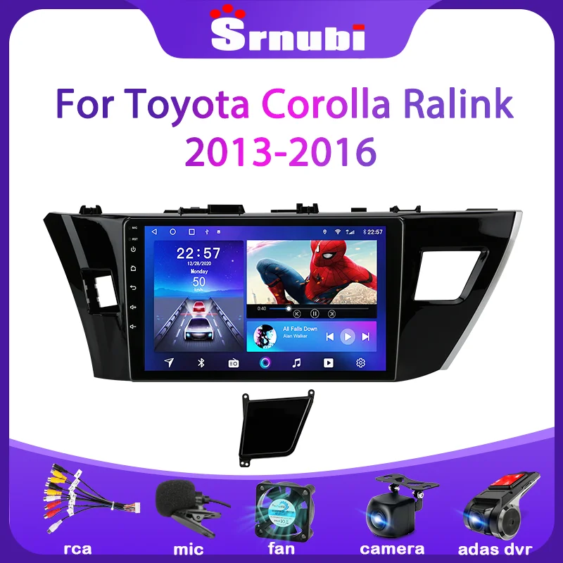 Srnubi-Radio Multimedia con GPS para coche, Radio con reproductor de vídeo, 2 Din, Android 10, unidad principal, para Toyota Corolla Ralink 2014 2015 2016