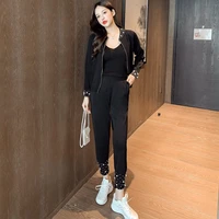 spring and autumn womens new 2021 fashion all match casual sportswear suit heavy industry beading tide three piece suit