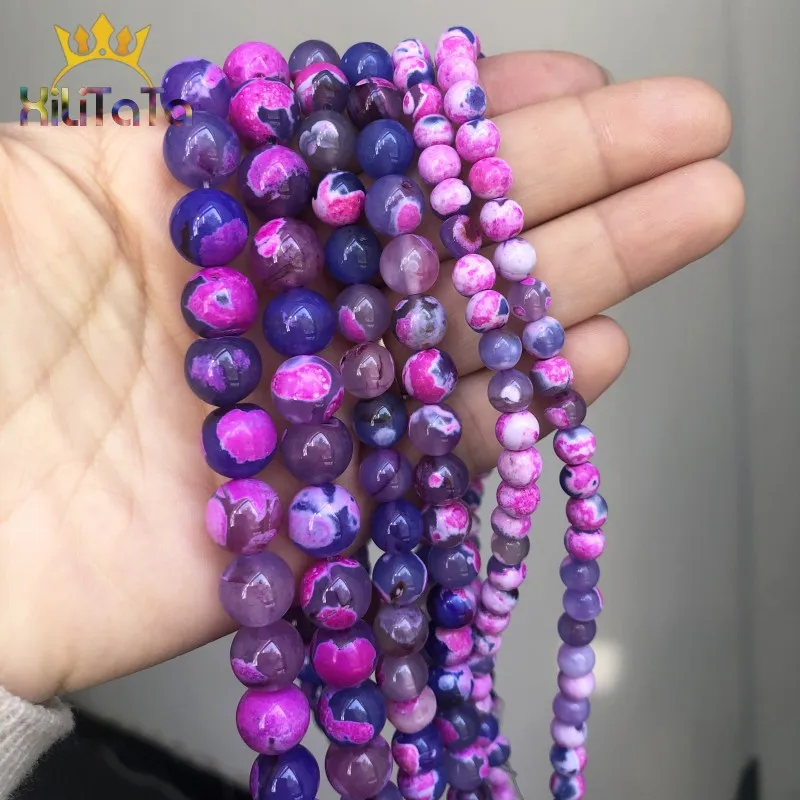 Natural Stone Purple Fire Agates Beads Round Loose Spacer Bead 15''Strand 6/8/10mm For Jewelry Making DIY Bracelets Necklace |