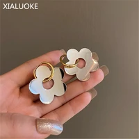 xialuoke minimalism punk metal flowers hoop earrings for women hyperbole golden earclip earrings hoops fashion ear jewelry