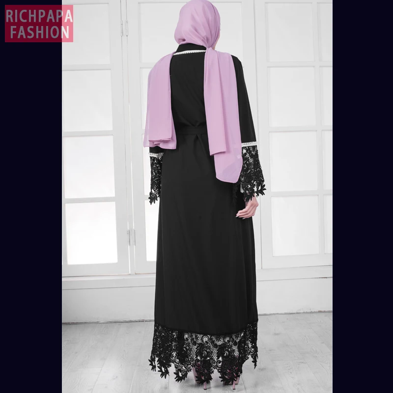 Женское длинное кружевное платье с бисером кафтан абайя Дубай мусульманское