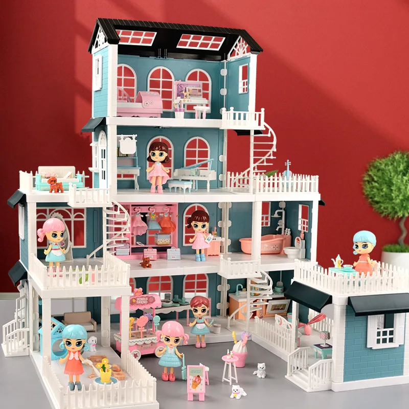 Diy Dollhouse Miniature Kit Model Building Kits Barbie House Big Doll House Furniture For Dolls Kids Toys Birthday Gift For Girl