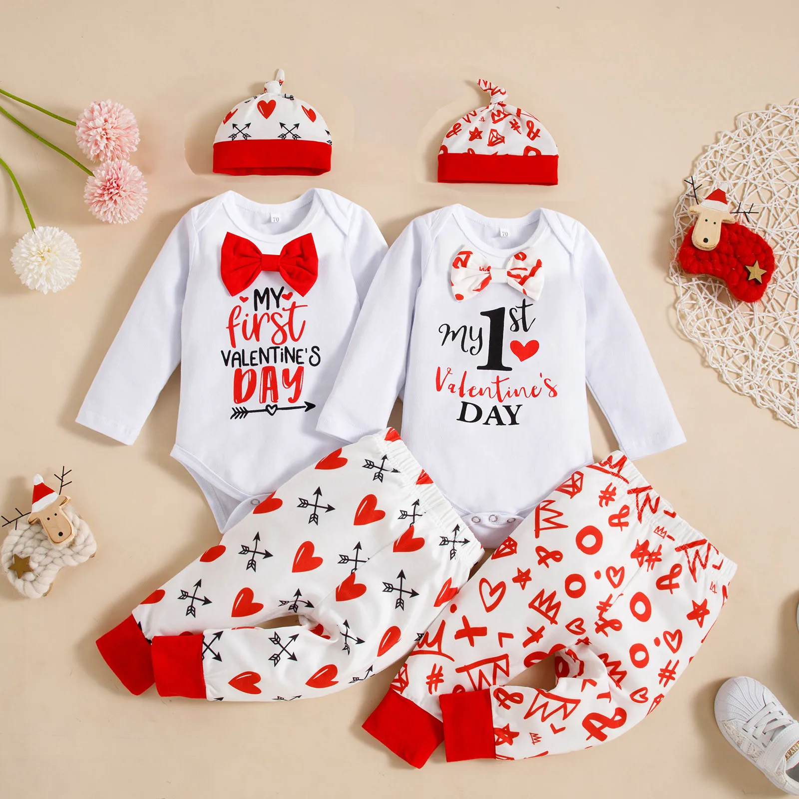

My First Valentine Day Baby Boys Clothes Set Long Sleeve Gentleman Bodysuit Heart Print Pants 2pcs Toddler Baby Valentine Outfit
