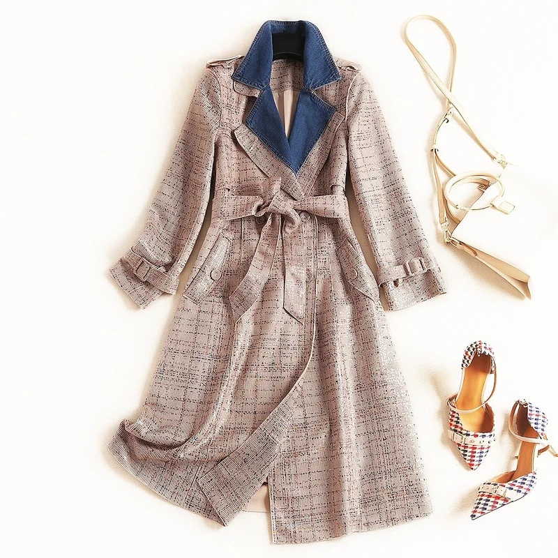 Пальто для женщин 2019 модный бренд Винтаж Свободный Длинный Тренч Женский