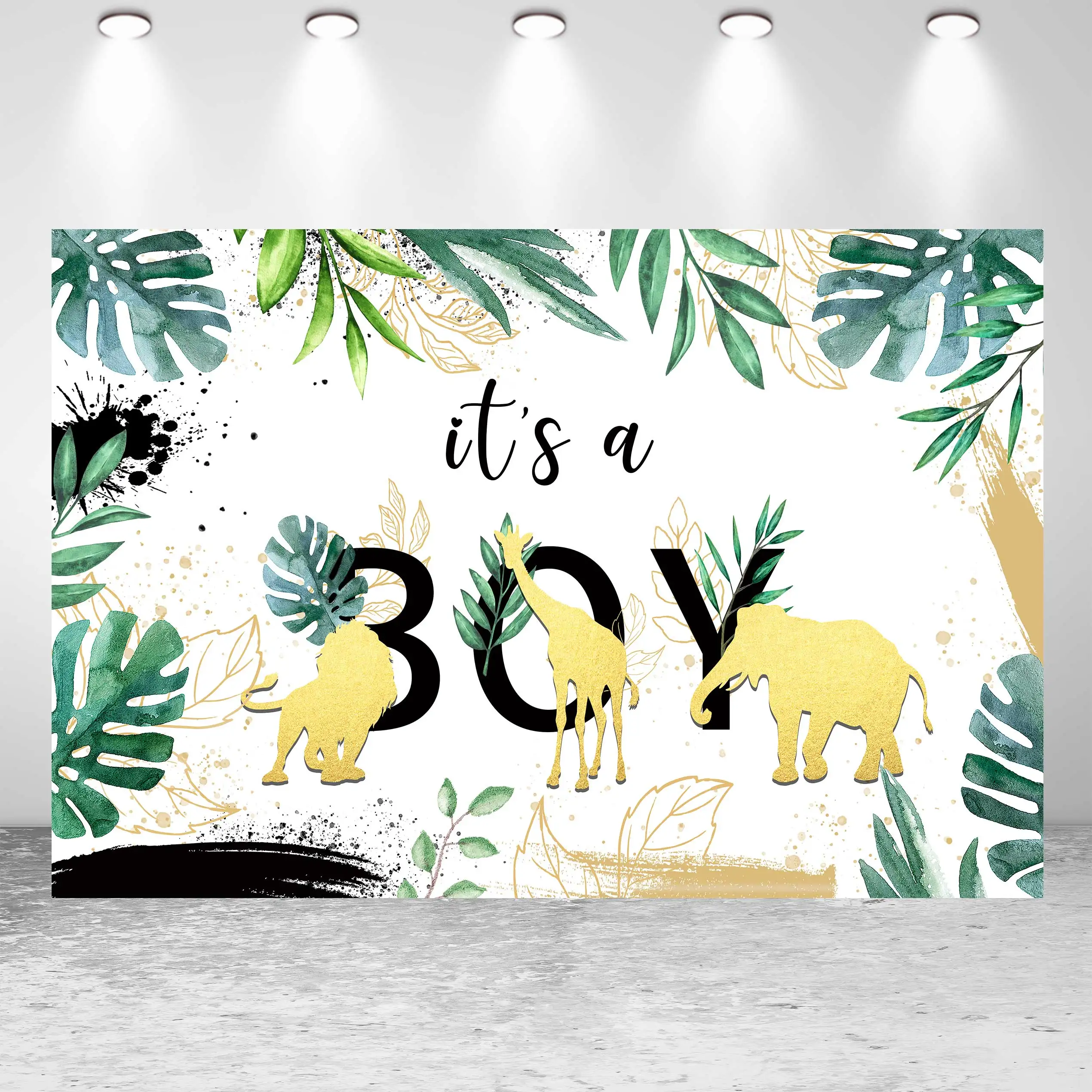 

NeoBack Happy Birthday Baby Shower Watercolor Leaves Green Forest Animal DIY Party Banner Photo Backdrop Photography Background