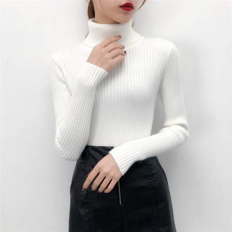 Korobov Women Korean Sweater Turtleneck Basic Slim Elastics Pullovers 2019 New Solid Knitted Runway Sweaters Sueter Mujer 78580 | Женская