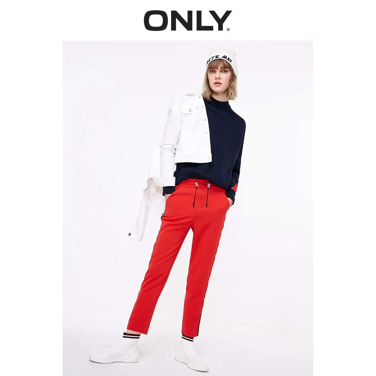 Только весенние прямые брюки с высокой талией и застежкой-молнией | 119150513 Женская